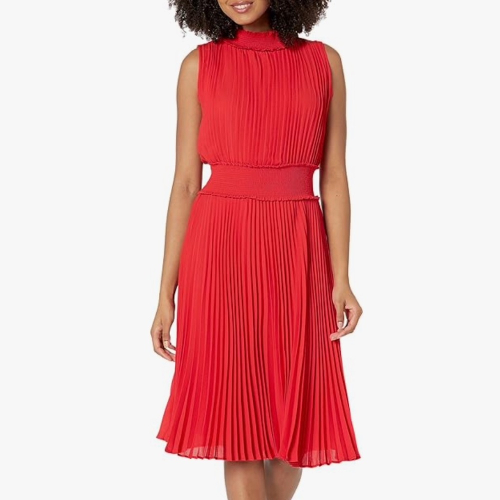 NEW W/ TAGS! Smocked Mock Neck Pleated Sleeveless Dress